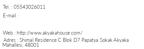 Akyaka House telefon numaralar, faks, e-mail, posta adresi ve iletiim bilgileri